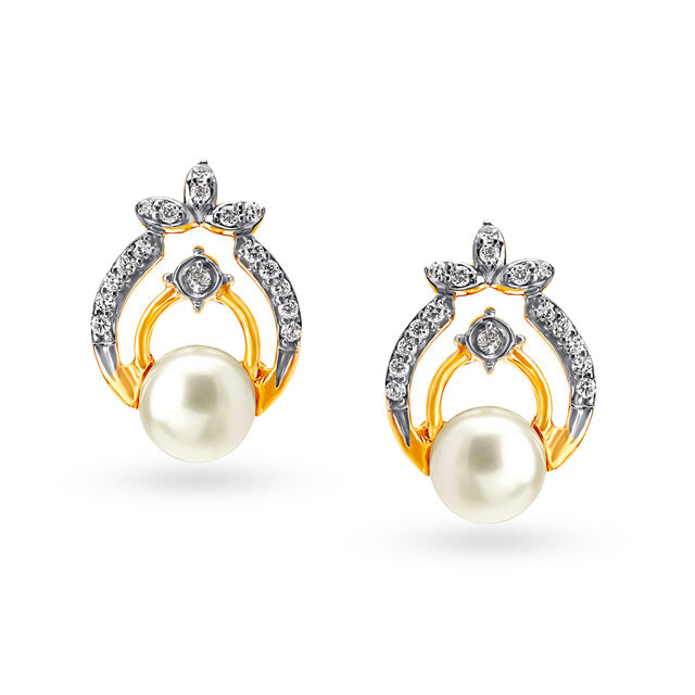 Contemporary Diamond with Pearls Stud Earrings 2