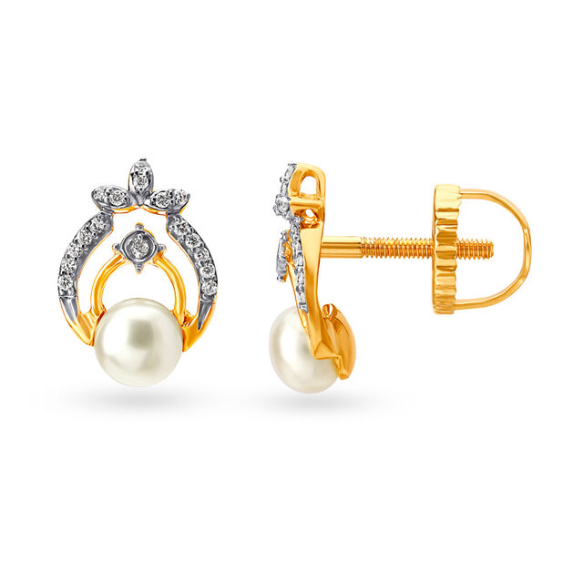 Contemporary Diamond with Pearls Stud Earrings 3