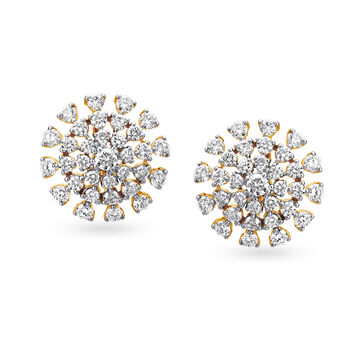 Striking 18 Karat Yellow Gold And Diamond Circular Studs