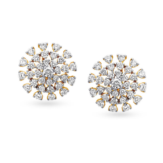 Striking 18 Karat Yellow Gold And Diamond Circular Studs 