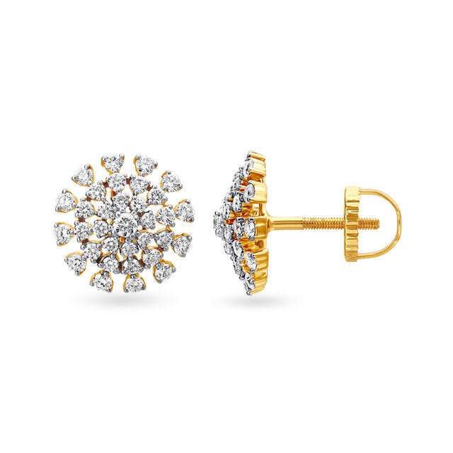 Striking 18 Karat Yellow Gold And Diamond Circular Studs 2