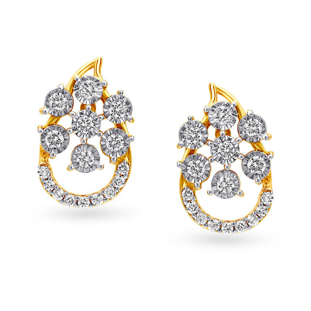 Teardrop Floral Diamond Stud Earrings 