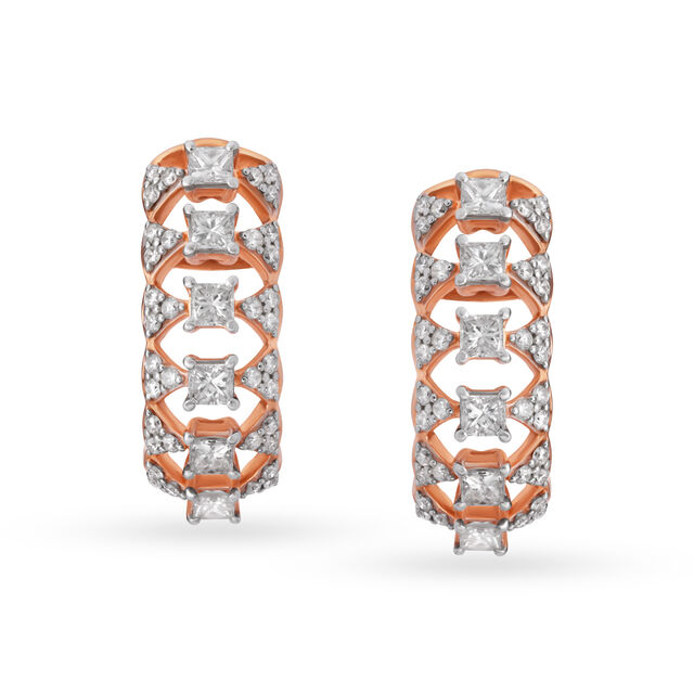 Alluring Rose Gold and Diamond Hoop Earrings,,hi-res 