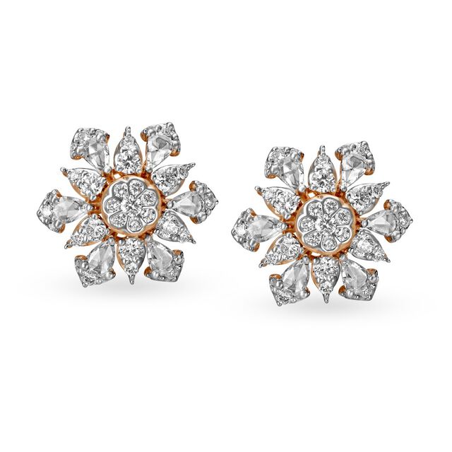 Intricate Floral Diamond Stud Earrings 