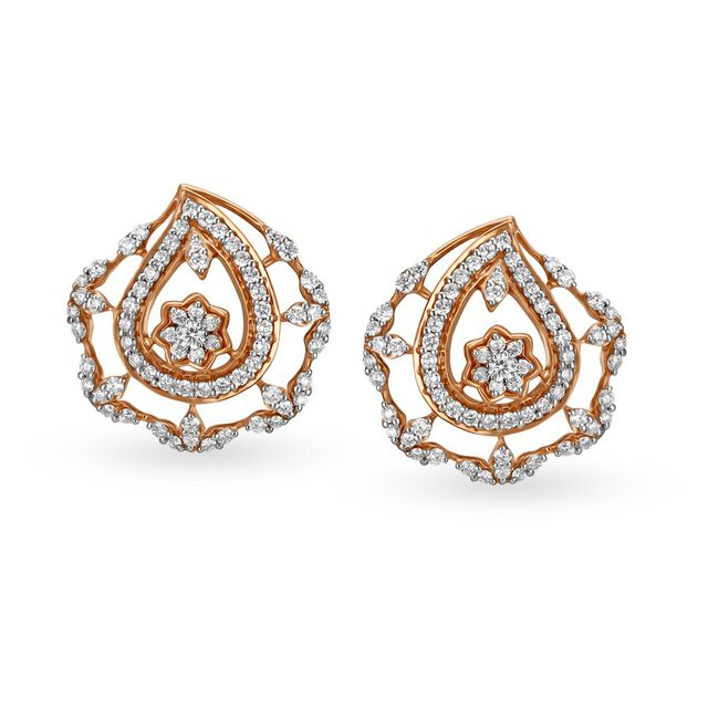 Teardrop Floral Diamond Earrings,,hi-res 