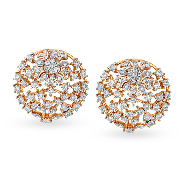 Floral Circular Diamond Stud Earrings,,hi-res 