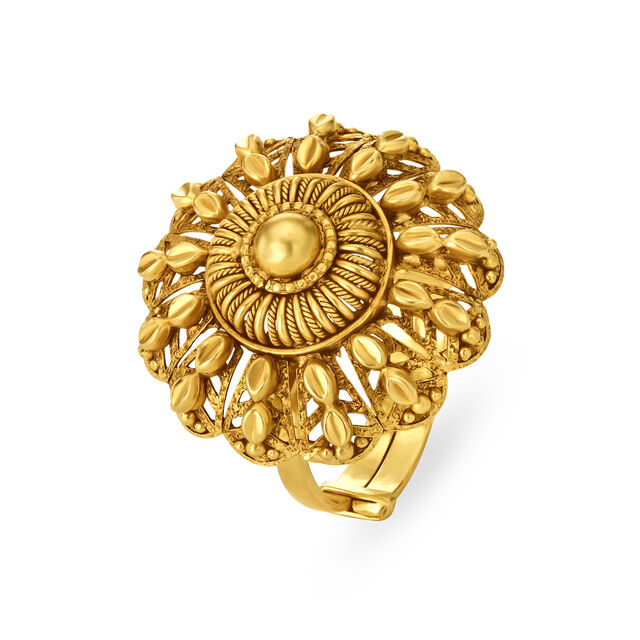 Majestic 18 Karat Yellow Gold Decorative Floral Finger Ring,,hi-res 