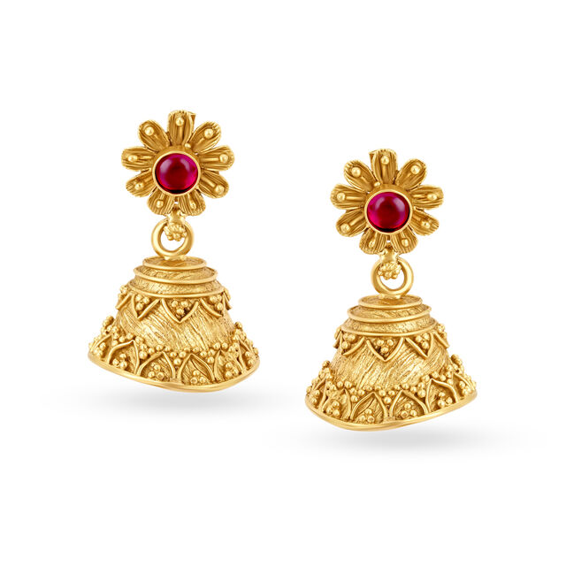 Radiant Floral Antique Gold Jhumkas,,hi-res 