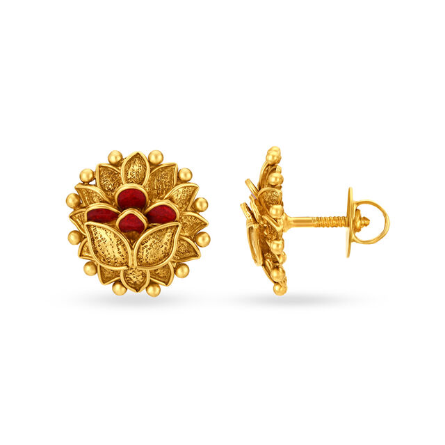 Gorgeous 18 Karat Yellow Gold Blooming Lotus Stud Earrings,,hi-res 3