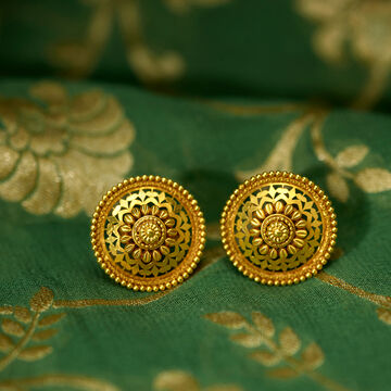 Regal 18 Karat Yellow Gold Floral Chakra Stud Earrings