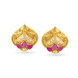 Traditional Alluring 3 Stone Gold Stud Earrings,,hi-res 