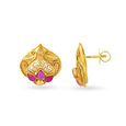 Traditional Alluring 3 Stone Gold Stud Earrings,,hi-res 2