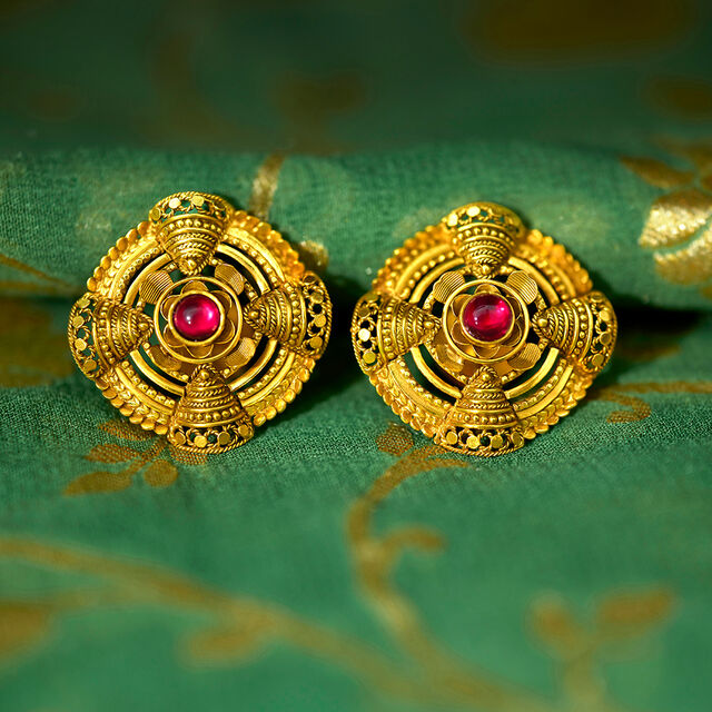 Opulent Gold Round Stud Earrings,,hi-res 