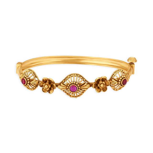 Traditional Floral Gold Bangle,,hi-res 