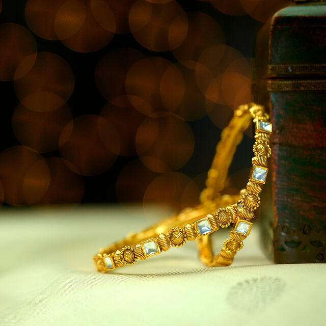 Floral Kundan Gold Bangles,,hi-res 