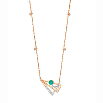 18 KT Rose Gold Emerald And Diamond Pendant With Chain