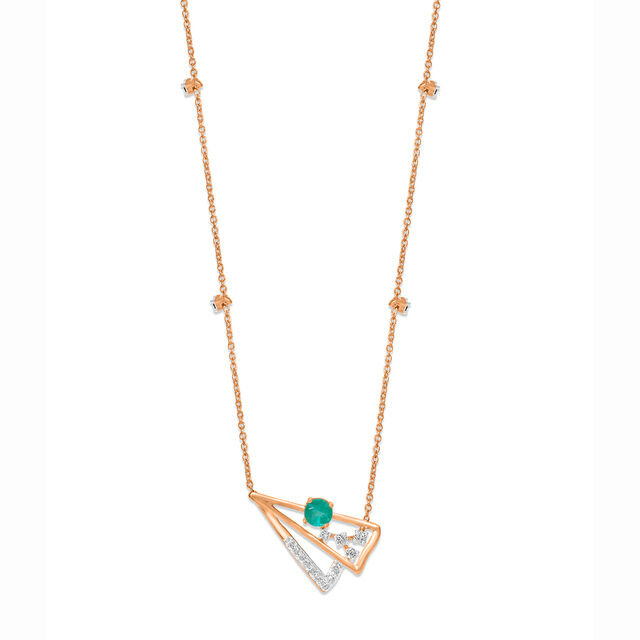 18 KT Rose Gold Emerald And Diamond Pendant With Chain,,hi-res 