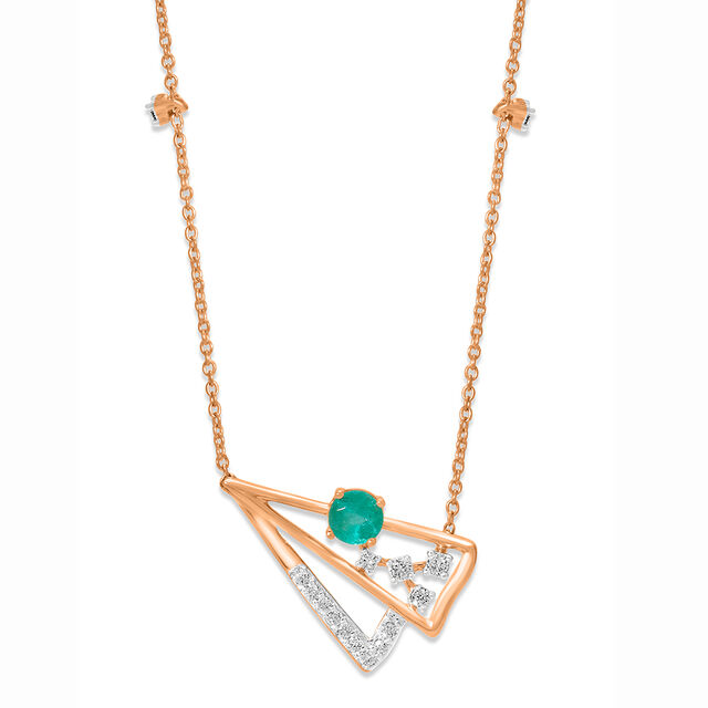18 KT Rose Gold Emerald And Diamond Pendant With Chain,,hi-res 2