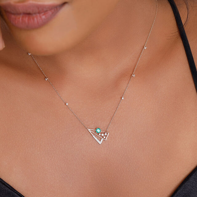 18 KT Rose Gold Emerald And Diamond Pendant With Chain,,hi-res 3