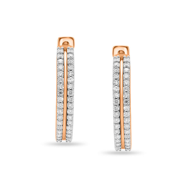 Buy 18 KT Rose Gold Oval Diamond Hoop Earrings at Best Price | Tanishq UAE