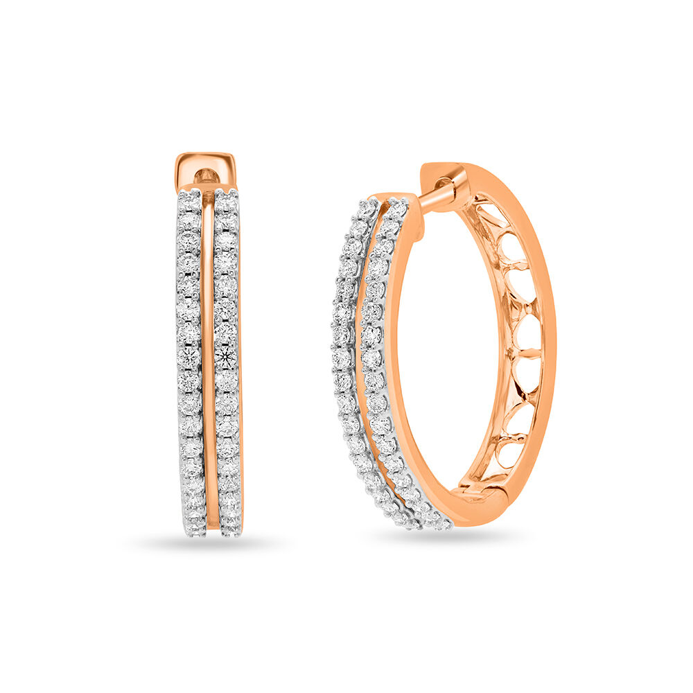 Buy 18 KT Rose Gold Oval Diamond Hoop Earrings at Best Price | Tanishq UAE