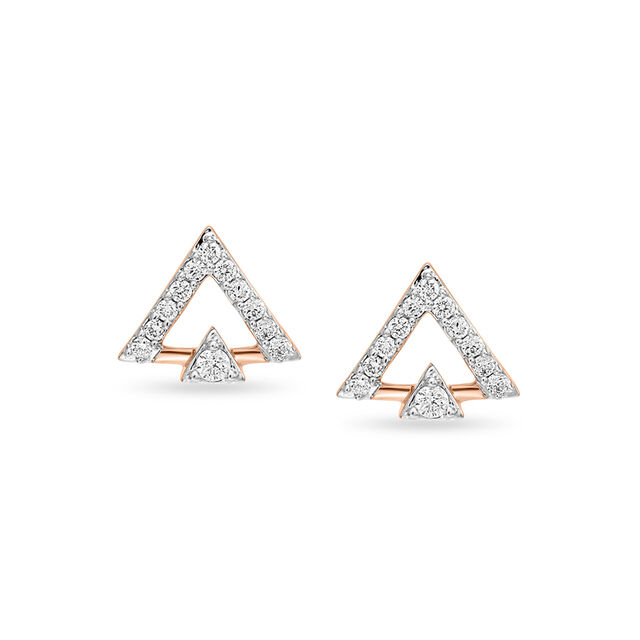 18 KT Rose Gold Triangle Cut Diamond Stud Earrings