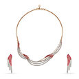 Artsy Diamond and Ruby Necklace Set in Yellow and White Gold 