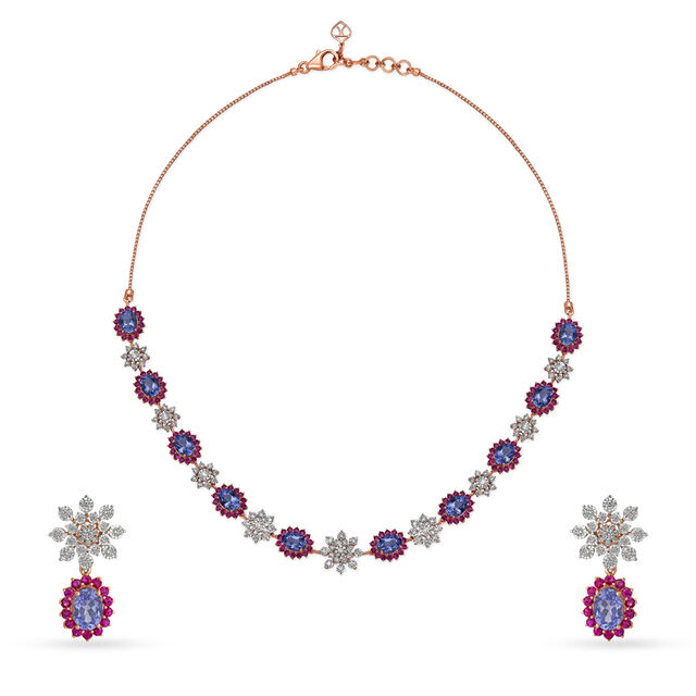 Glamorous Diamond and Ruby Necklace Earrings Set,,hi-res 