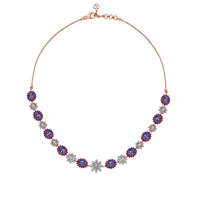 Glamorous Diamond and Ruby Necklace Earrings Set,,hi-res 2