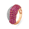 Bold Rose Gold Finger Ring with Diamonds and Rubies,,hi-res 