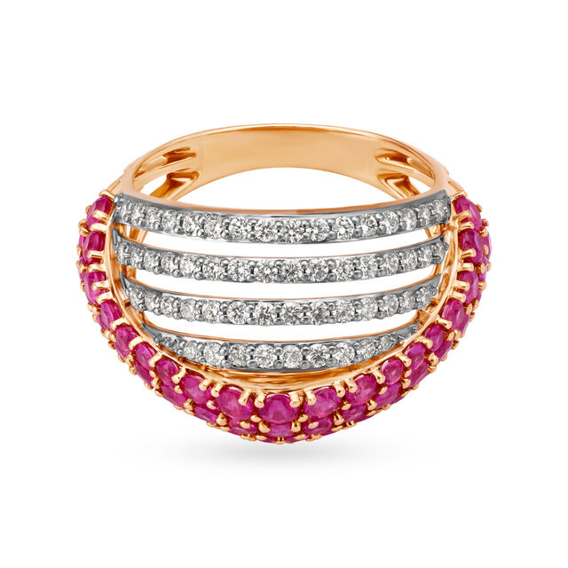 Bold Rose Gold Finger Ring with Diamonds and Rubies,,hi-res 2