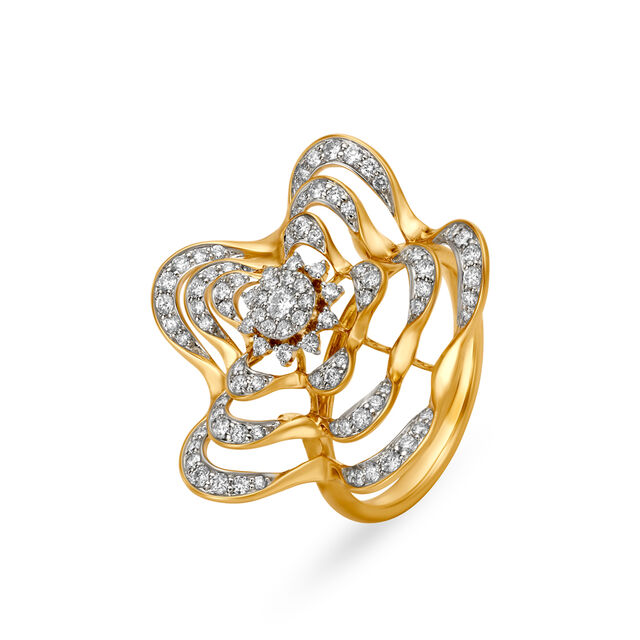 Exquisite 18 Karat Yellow Gold And Diamond Floral Statement Ring,,hi-res 