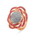 Stunning 18 Karat Rose Gold And Diamond And Ruby Floral Cocktail Ring,,hi-res 