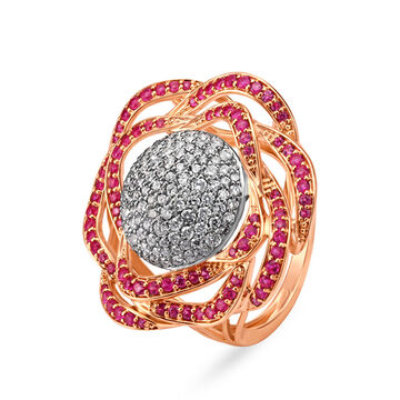 Stunning 18 Karat Rose Gold And Diamond And Ruby Floral Cocktail Ring