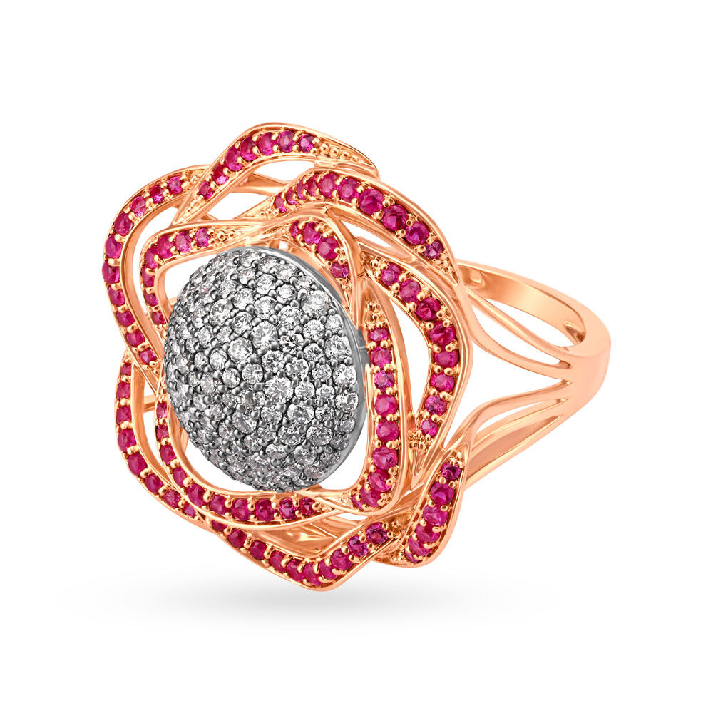 Buy Stunning 18 Karat Rose Gold And Diamond And Ruby Floral Cocktail Ring at Best Price Tanishq UAE