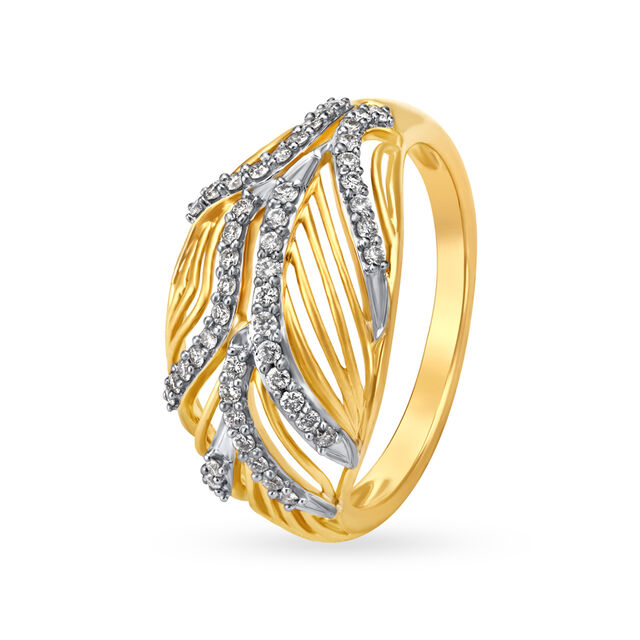 Striking 18 Karat Yellow Gold And Diamond Artistic Ring,,hi-res 