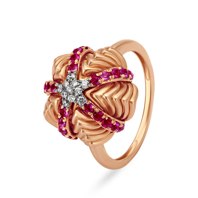 Ravishing 18 Karat Rose Gold And Diamond Engraved Flower Ring,,hi-res 