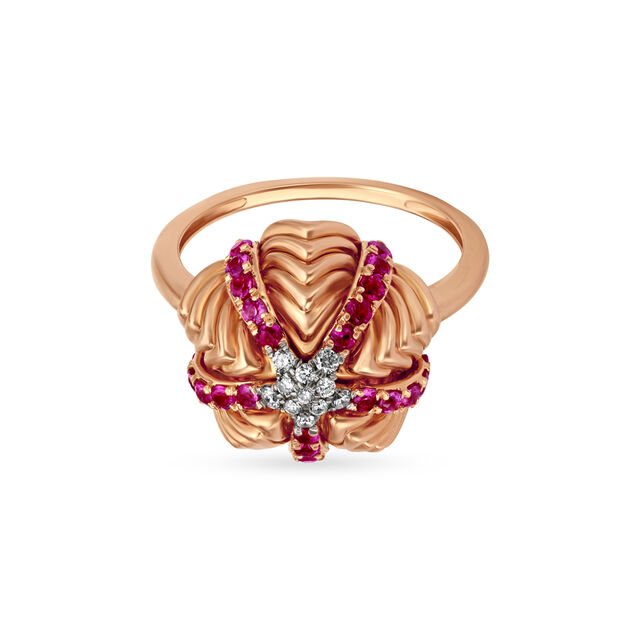 Ravishing 18 Karat Rose Gold And Diamond Engraved Flower Ring,,hi-res 2