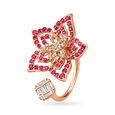 Striking 18 Karat Rose Gold And Diamond Studded Flower Finger Ring 