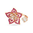 Striking 18 Karat Rose Gold And Diamond Studded Flower Finger Ring 2