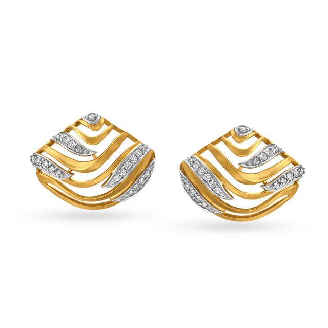Graceful 18 Karat Yellow Gold And Diamond Wavy Studs,,hi-res 2