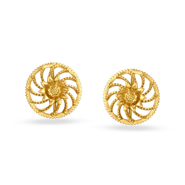 Striking Floral Gold Stud Earrings,,hi-res 