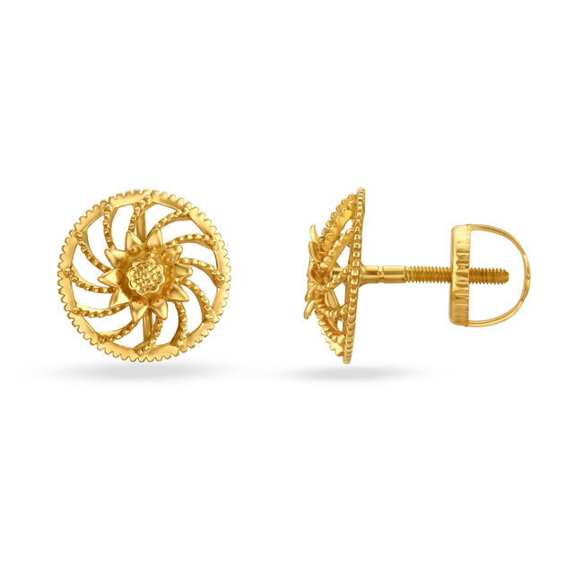 Striking Floral Gold Stud Earrings,,hi-res 2