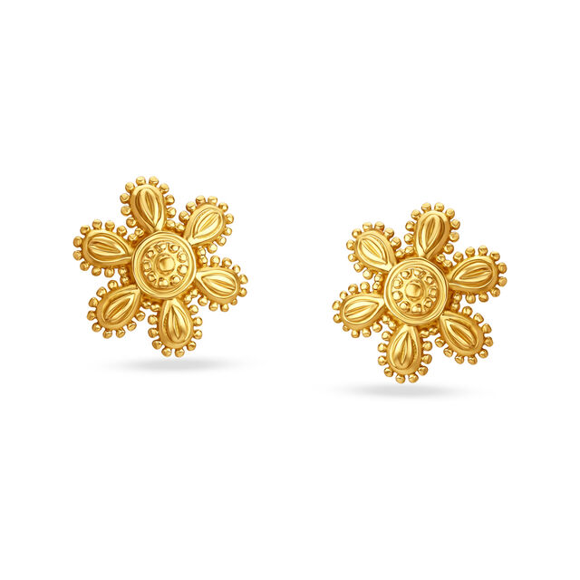 Magnificent Floral Gold Stud Earrings,,hi-res 