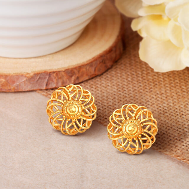 Classy Floral Gold Stud Earrings,,hi-res 