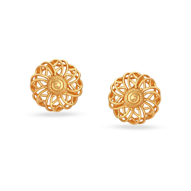 Classy Floral Gold Stud Earrings,,hi-res 2