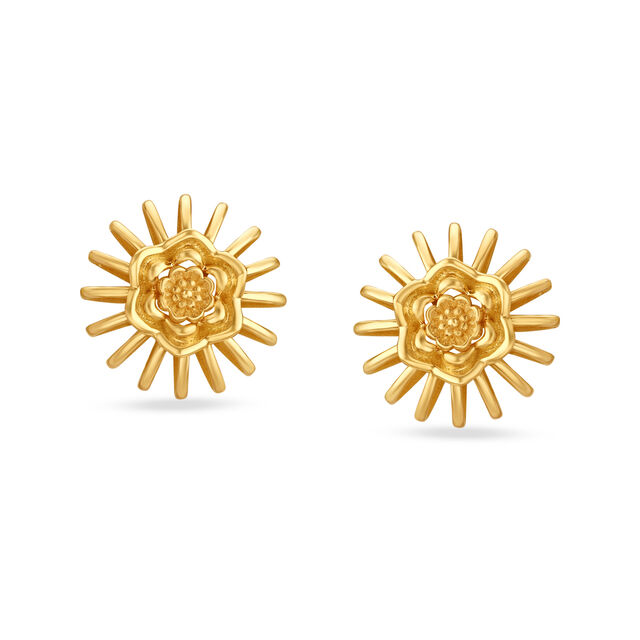 Luminous Floral Gold Stud Earrings,,hi-res