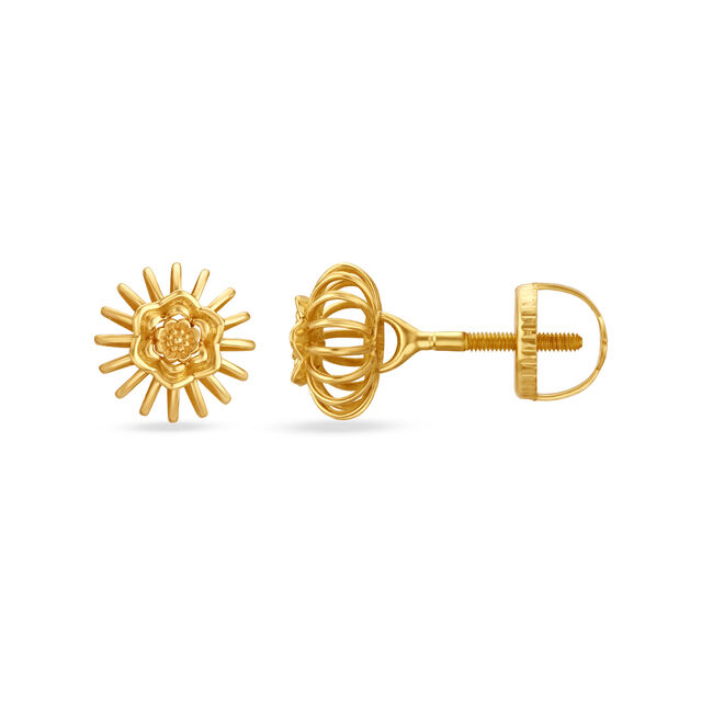 Luminous Floral Gold Stud Earrings,,hi-res