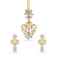 Grand Floral Yellow and White Gold Pendant and Earrings Set with Diamonds,,hi-res 
