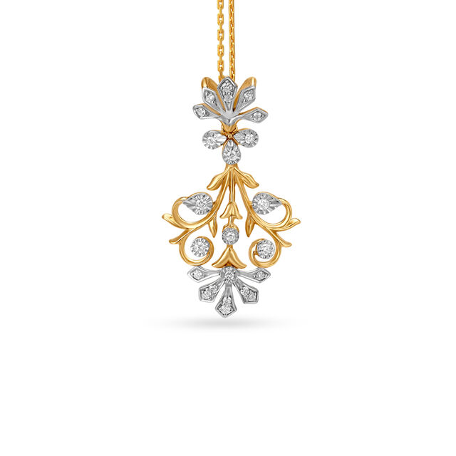Grand Floral Yellow and White Gold Pendant and Earrings Set with Diamonds,,hi-res 2